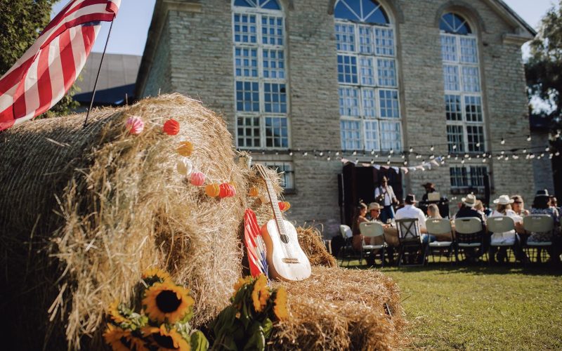 Birthday Toast with Castle Courtyard View